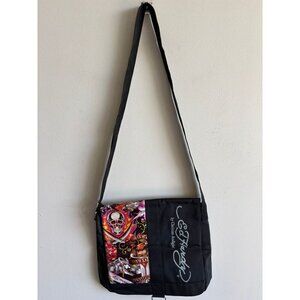 Ed Hardy Death Before Dishonor Tote Bag Crossbody with Handle Pockets Black